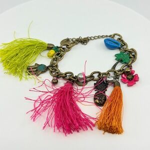 Vintage Claire's Tropical Charm Bracelet with Neon Tassels & Pineapple